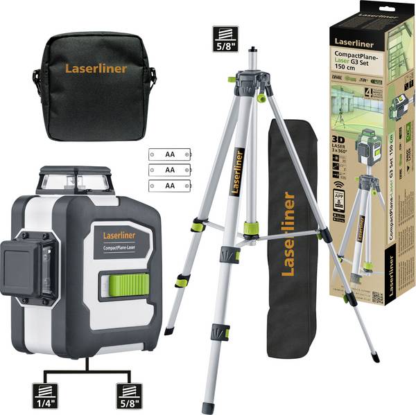 Laserliner CompactPlane-Laser 3G Set 150 Dreidimensionaler Laser  inkl. Tasche, inkl. Stativ Reichweite (max.): 30 m