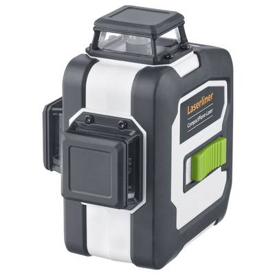 Ein kompakter, schwarz-weißer Laser mit der Aufschrift 'Laserliner', mit einem grünen Schalter an der Seite für präzise Messungen.