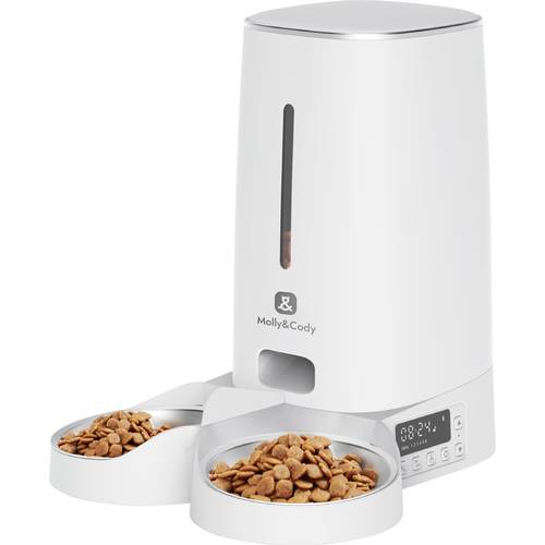 Molly & Cody Futterautomat LUCKY 4 l Katze, Hund Weiß Individueller Fütterungsplan, Präzise Dosierung, 2 Schüsseln 1 St....