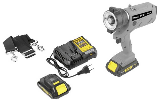 Akkuschneider-Set: Enthält Akkuschneider, Ladegerät, zwei Akkus und Gurte. Ideal für präzises Schneiden ohne Kabel.