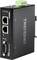 Ein Industrie-Netzwerk-Switch von TRENDnet mit zwei Ethernet-Ports und einem seriellen Anschluss für industrielle Anwendungen.