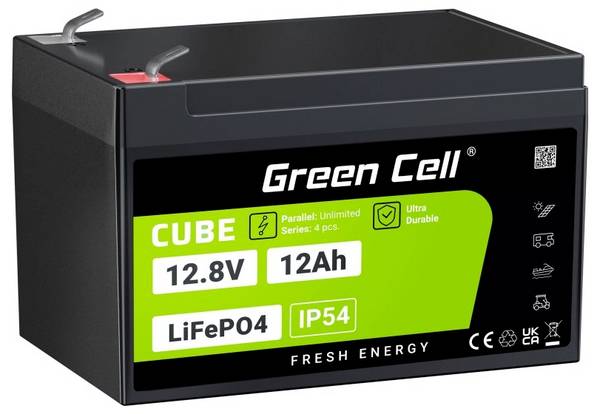 Green Cell CUBE LiFePO4 Spezial-Akku LiFePo-Block Flachstecker Li-Ion 12.8 V 12 Ah 1 St.