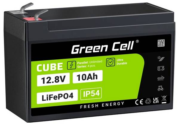 Green Cell CUBE LiFePO4 Spezial-Akku LiFePo-Block Flachstecker Li-Ion 12.8 V 10 Ah 1 St.