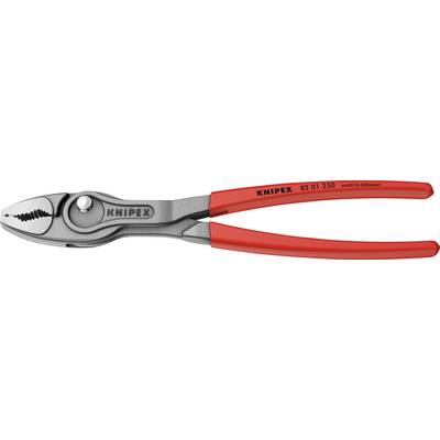 Zange mit roten Griffen und silbernen Backen, Marke 'Knipex', Modell '82 01 250', hergestellt in Deutschland, auf weißem Hintergrund.