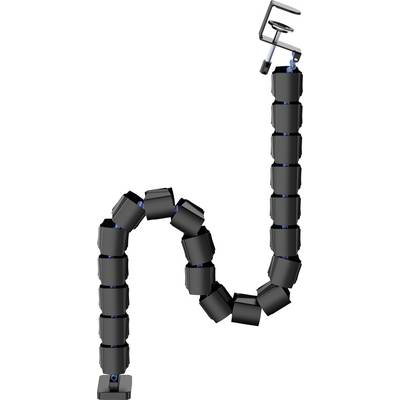 Mehrgliedriger, flexibler Roboterarm mit mehreren schwarzen Segmenten, die sich gebogen zum Ende erstrecken, wo sich eine Haltevorrichtung befindet.