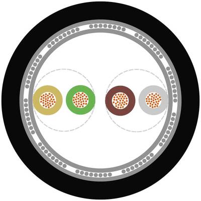 Kreisdiagramm zeigt verschiedene farbige Segmente innerhalb eines schwarzen Rahmens, symbolisiert unterschiedliche Dichteschichten.