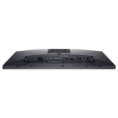 Rückseite eines Computerbildschirms mit Anschlüssen: Stromanschluss, DisplayPort, HDMI, USB und Ethernet.