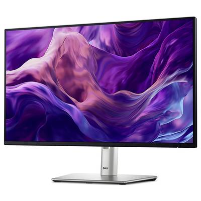 Ein moderner Computerbildschirm mit einem abstrakten Hintergrund in violetten und blauen Tönen. Der Bildschirm hat einen schmalen Rahmen.