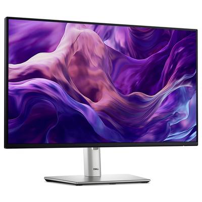 Ein Computerbildschirm mit einem farbenfrohen, abstrakten Design in Lila- und Rosatönen auf dem Display.