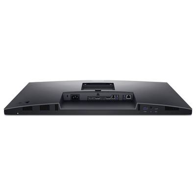 Die Rückseite eines Computermonitors mit verschiedenen Anschlüssen: HDMI, DisplayPort, USB, Netzwerk- und Stromanschluss.