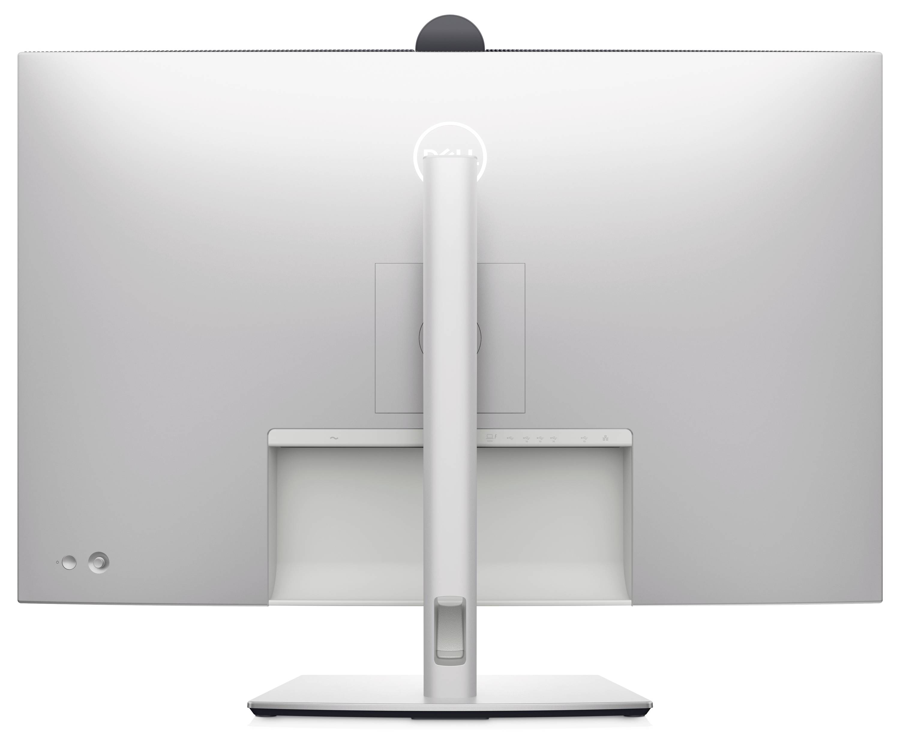 Rückansicht eines modernen Computermonitors mit schlankem Design und integriertem Standfuß.