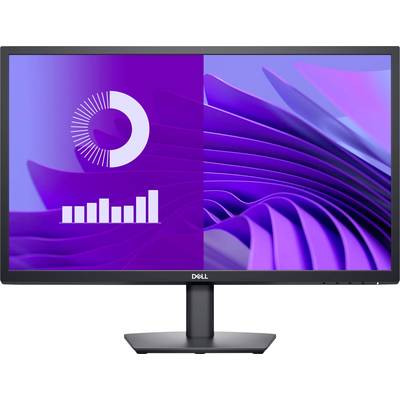 Ein Computermonitor zeigt links Datenvisualisierungen wie ein Kreisdiagramm und Balkendiagramm, rechts dekorative lilafarbene Grafik.
