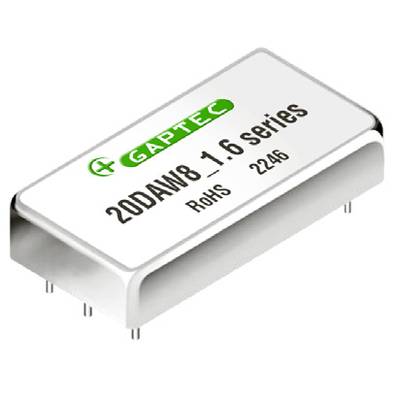Ein rechteckiges Elektronikbauteil mit der Aufschrift 'GAPTEC 20DAW8_1.6 series RoHS 2246', zeigt sechs Pins an der Unterseite.