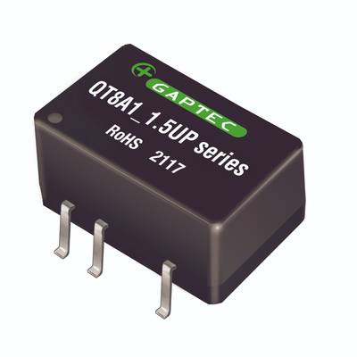 Ein elektronisches Bauteil mit der Aufschrift 'GAPTEC QT8A1 1.5UP series RoHS 2117'. Es hat drei metallische Anschlüsse.