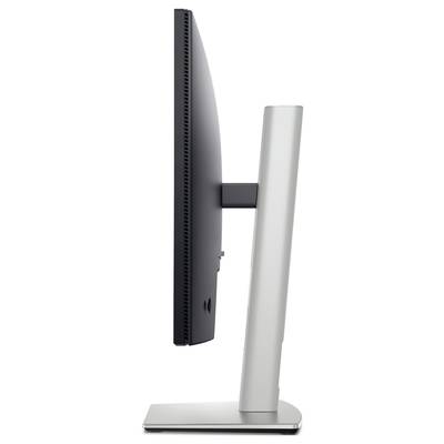 Ein schmaler Computermonitor im Profil auf einem stabilen Standfuß, mit schlankem Design und mattem Bildschirm.