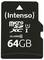 Schwarze Intenso MicroSDXC-Speicherkarte mit 64GB Kapazität, Class 10, UHS-I, geeignet für schnelle Datenübertragungen.