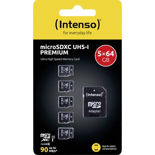 Intenso Premium 5er Pack (5 x 64 GB) microSDXC-Karte 64 GB Class 10 UHS-I inkl. SD-Adapter