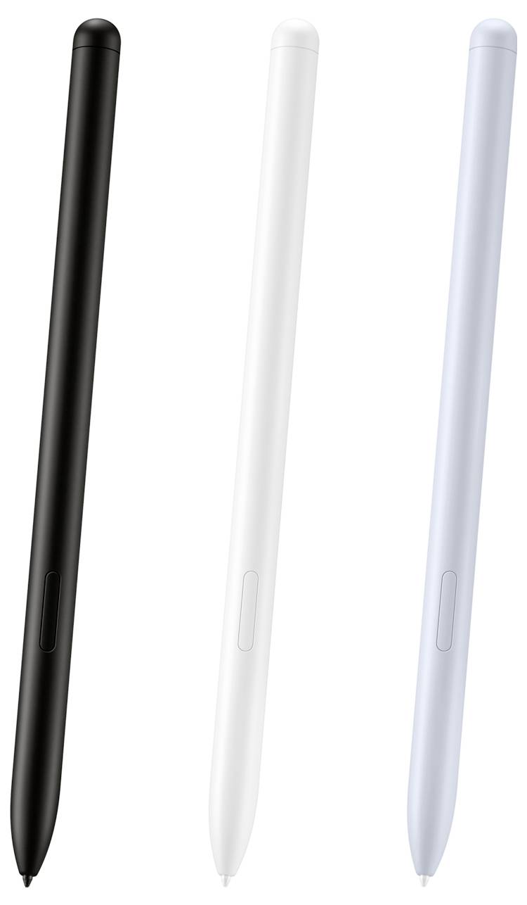Drei digitale Stifte in Schwarz, Weiß und Blau nebeneinander auf weißem Hintergrund.