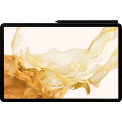 Ein Tablet mit einem digitalen Stift daneben. Auf dem Bildschirm sind abstrakte orange und gelbe Rauchschwaden dargestellt.