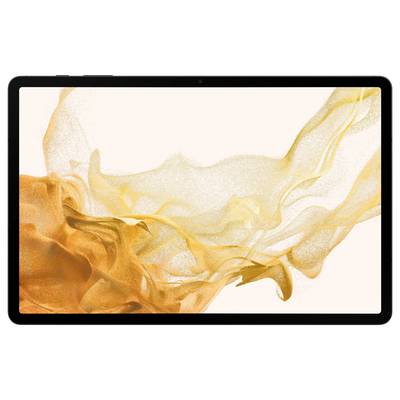 Ein Tablet mit einem Display, das abstrakte orange-gelbe Wirbel in einem Kunstdesign zeigt.