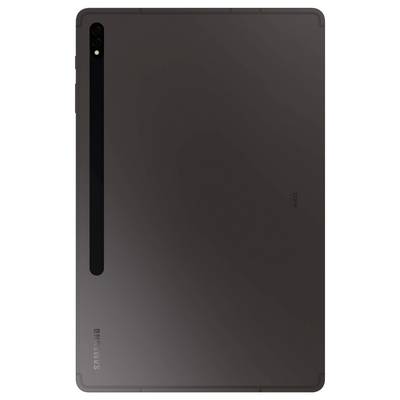 Das Bild zeigt die Rückseite eines Tablets mit einer Kamera in der oberen Ecke und dem Schriftzug 'Samsung' am Rand.