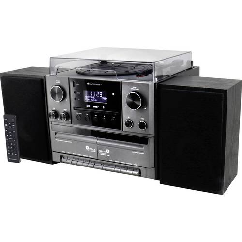 soundmaster MCD5600SW Stereoanlage Plattenspieler, DAB+, UKW, Bluetooth®, CD, Kassette, USB, 2 x 5 W Schwarz