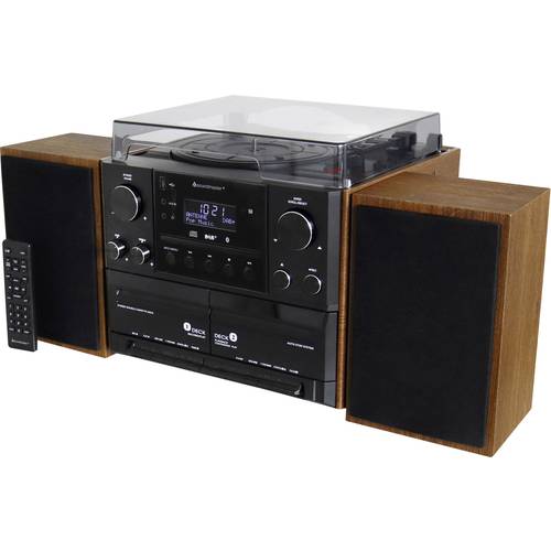 soundmaster MCD5600BR Stereoanlage Plattenspieler, DAB+, UKW, Bluetooth®, CD, Kassette, USB, 2 x 5 W Braun (Edelholzopti...
