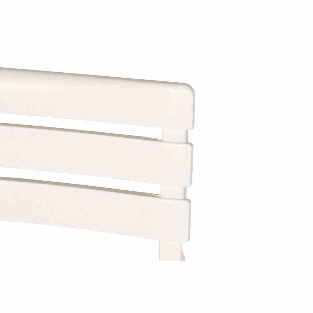 Ein schlichtes weißes Heizkörper-Panel mit horizontalen Streben, das Teil eines modernen Heizsystems darstellt.