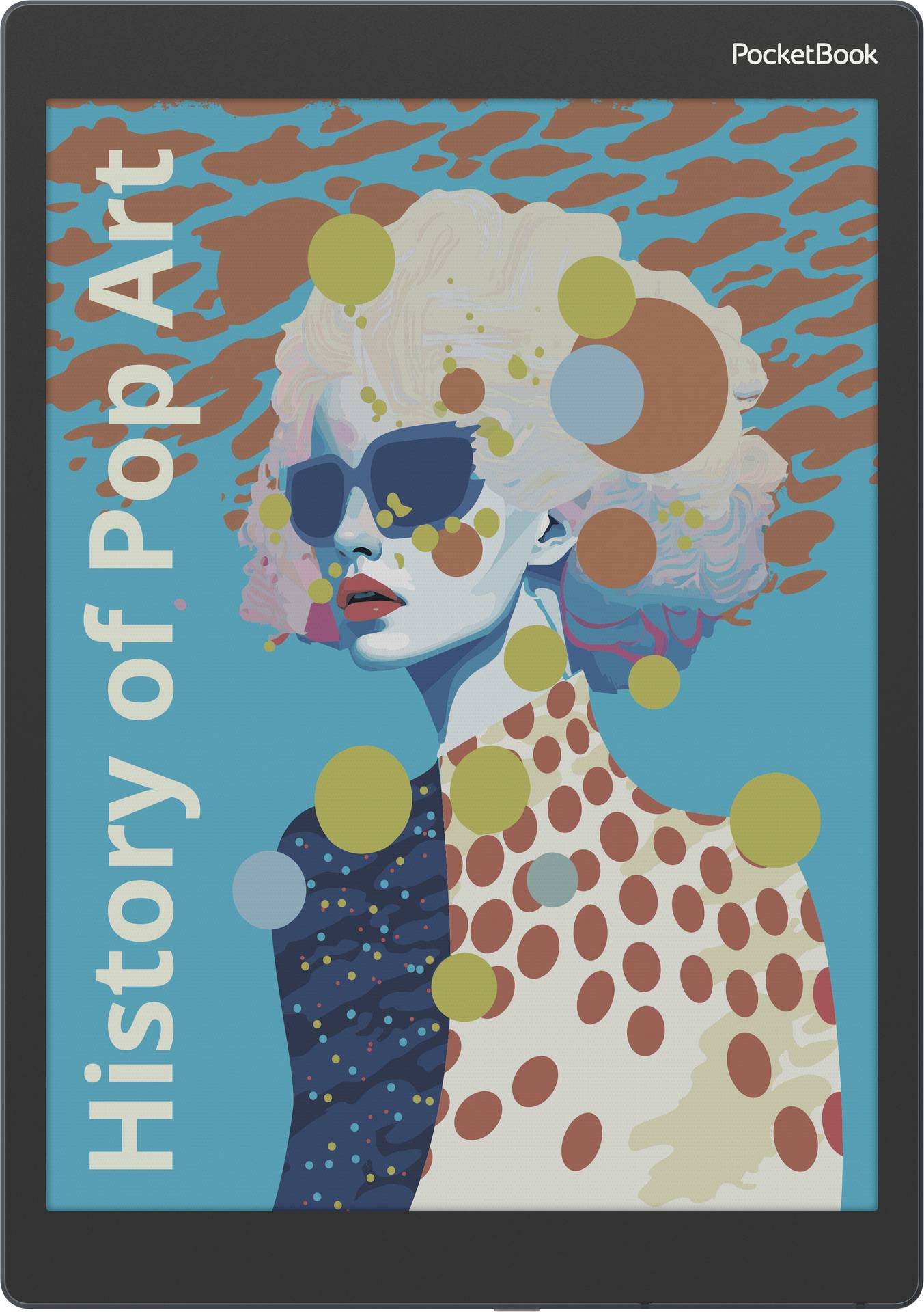 'Cover der Publikation "History of Pop Art". Stilisierte, farbenfrohe Illustration einer Person mit Sonnenbrille vor abstraktem Hintergrund.'