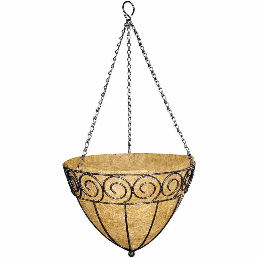 Siena Garden Cone Design J58089 Hängeampel Stahl, Kokos Schwarz, Natur