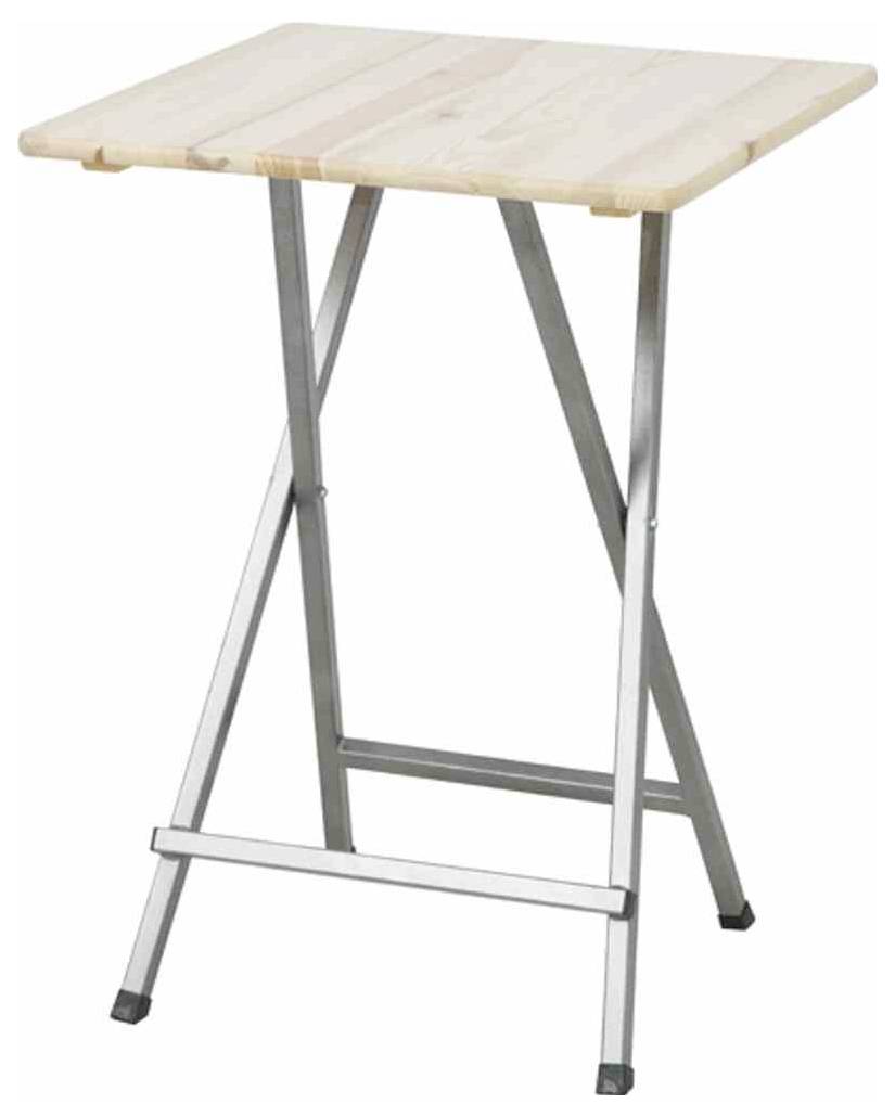 Kleiner Klapptisch mit Holzplatte und Metallgestell. Ideal für platzsparende Nutzung oder als Beistelltisch geeignet.