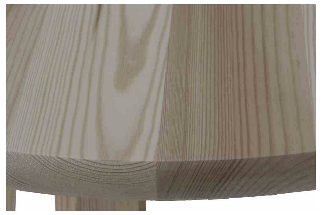 Nahaufnahme einer Holztischplatte mit sichtbarer Maserung in hellem Braun und Beige.