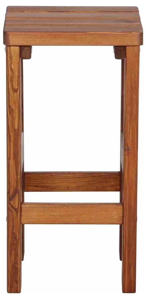Ein hoher, rechteckiger Holzhocker mit klarer, einfacher Bauweise, rötlich-brauner Farbe und natürlicher Holzmaserung.