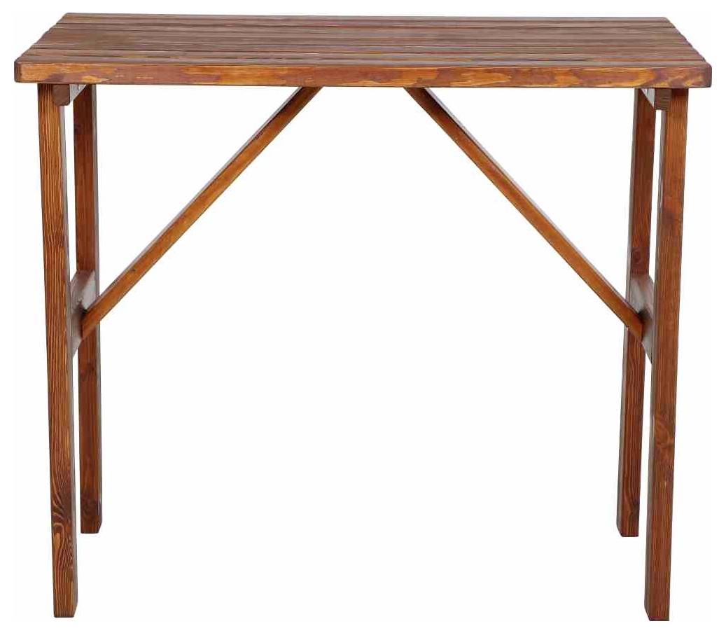 Holztisch mit rechteckiger, gestreifter Tischplatte und vier schmalen Beinen. Rustikales Design, geeignet für Innenräume.