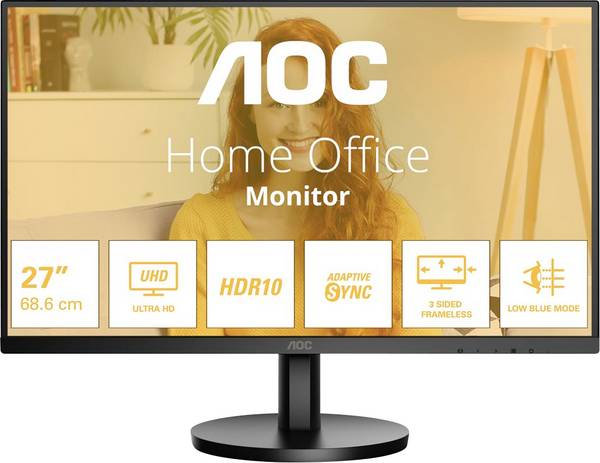AOC Basic-line U27B3M LED-Monitor  EEK F (A - G) 68.6 cm (27 Zoll) 3840 x 2160 Pixel 16:9 4 ms HDMI®, DisplayPort, Kopfhörer (3.5 mm Klinke) TN LED