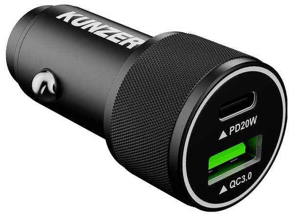Kunzer 7USBAC12 Adapter  1x USB-A, 1x USB-C®  Schwarz KFZ