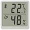 Digitales Thermometer-Hygrometer zeigt '22,7°C' Temperatur und '48%' Luftfeuchtigkeit an. Symbole für Temperatur und Feuchtigkeit sind sichtbar.