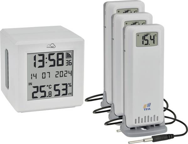 TFA Dostmann TFA.me Starter Set WLAN Gateway ID-01 mit 3 Sendern ID-A3 Funk-Thermometer digital Weiß 35.8104.02