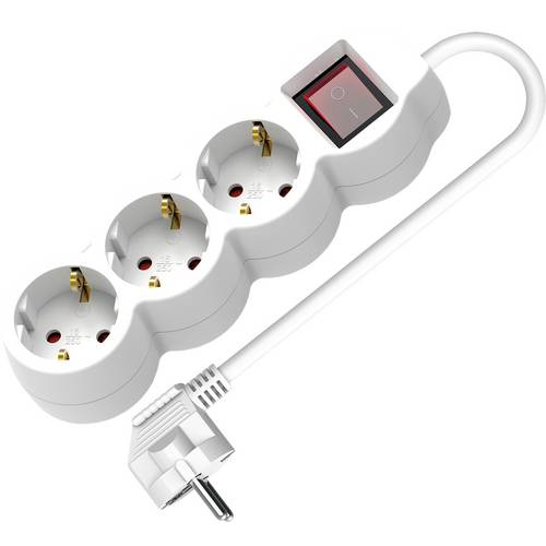 VALUE 3-fach Steckdosenleiste mit Schalter, runde Dosen, weiß, 3 m