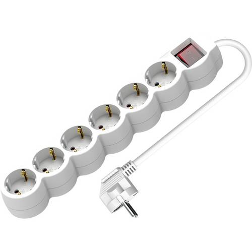 VALUE 6-fach Steckdosenleiste mit Schalter, runde Dosen, weiß, 3 m