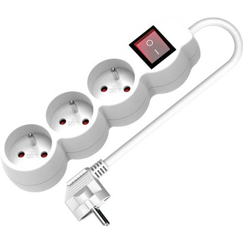 VALUE 3-fach Steckdosenleiste UTE mit Schalter, runde Dosen, weiß, 1,5 m