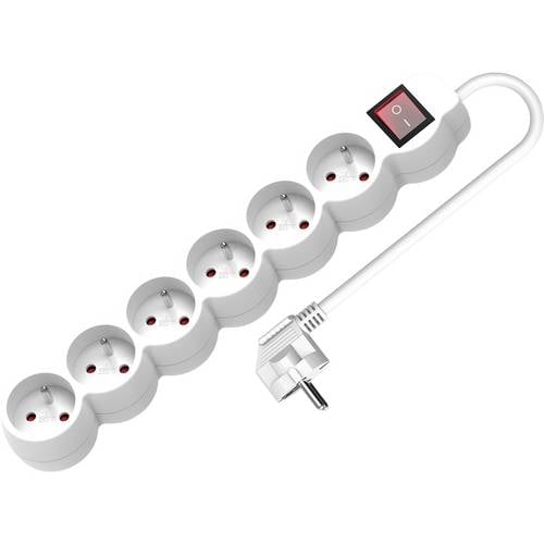VALUE 6-fach Steckdosenleiste UTE mit Schalter, runde Dosen, weiß, 3 m