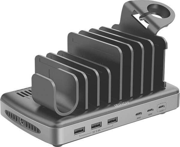 LINDY 160W 6 Port USB-Ladestation Bürogeräte Möbel Ladestationen & Carts