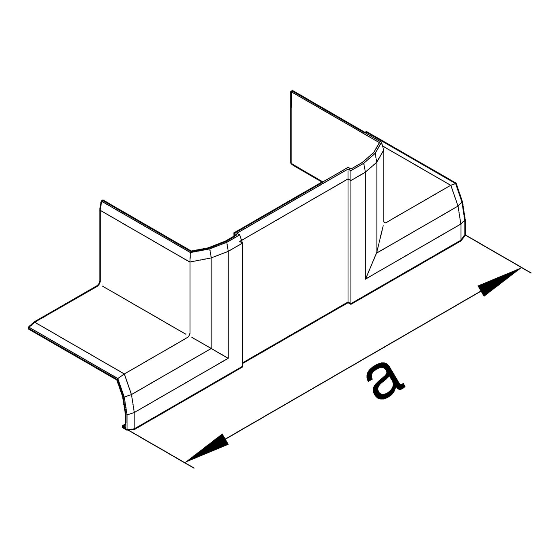 Technische Zeichnung eines Bauteils mit einer Länge gekennzeichnet durch den Buchstaben 'a'. Dreidimensionale Ansicht mit Linien und Kanten.
