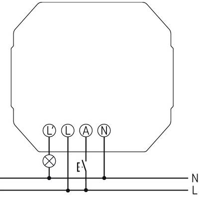 'Einfache Schaltplanzeichnung eines elektrischen Schaltkreises mit Anschlüssen L, L, A, N. Linien verbinden die Buchstaben.'