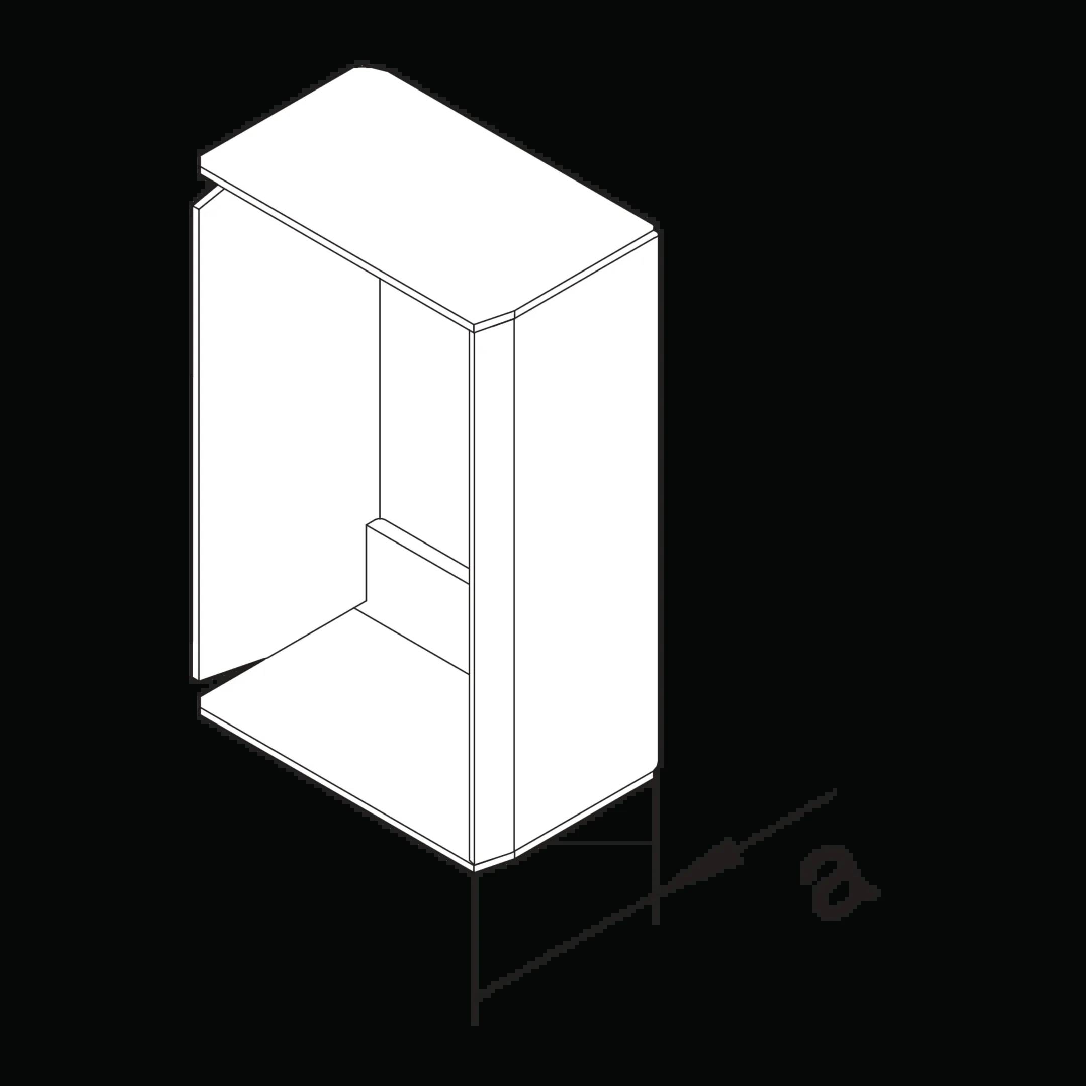 Isometrische Zeichnung eines rechteckigen Metallprofils mit Innenecke und einer Bohrung an der Vorderseite.