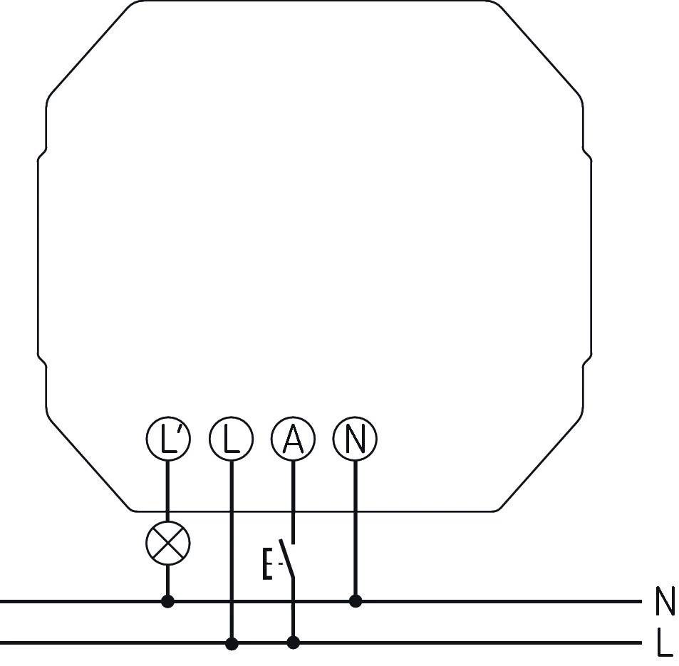 Schaltschema eines elektrischen Motors mit Phasenanschlüssen L, L, A und Neutralleiter N. Symbole zeigen Anschlüsse und Erdung.
