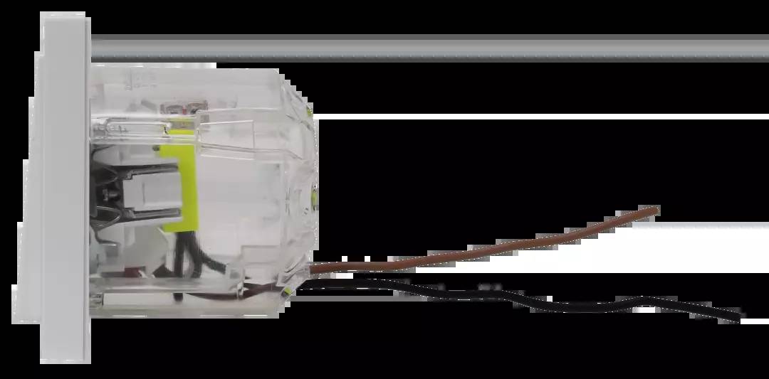 'Glasziegel mit einem braunen Kabel, das durch eine seitliche Öffnung geführt ist.'