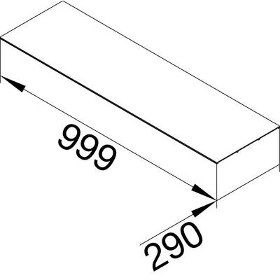 Dreidimensionales Rechteck mit den Maßen 999 x 290, zu sehen sind die Pfeile, die die Länge und Breite angeben.