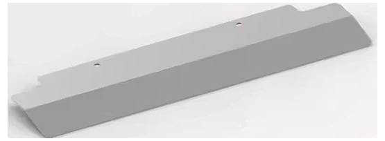 Ein länglicher, grau-metallic Ersatzartikel mit zwei kleinen Löchern. Geeignet für technische oder industrielle Anwendungen.